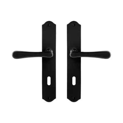GPF6240.60 smeedijzer zwarte deurkruk Paju op schild BB72, 238x41x4mm