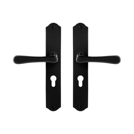GPF6240.60 smeedijzer zwarte deurkruk Paju op schild PC55, 238x41x4mm