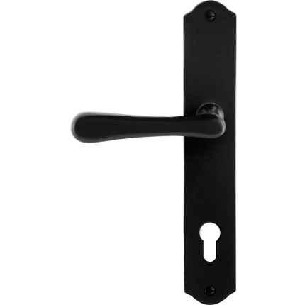 GPF6240.60L/R smeedijzer zwarte deurkruk Paju op schild PC85 238x41x4mm, links-/rechtswijzend