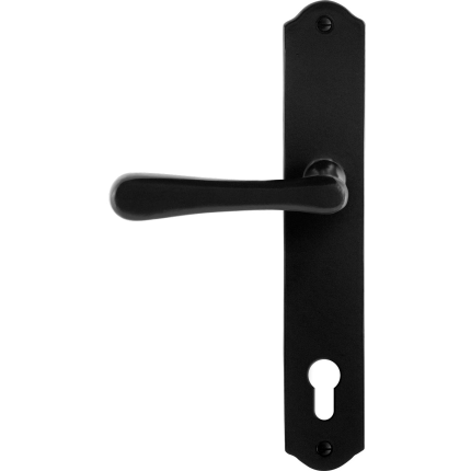 GPF6240.60L/R smeedijzer zwarte deurkruk Paju op schild PC92 238x41x4mm, links-/rechtswijzend