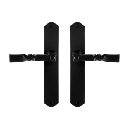 GPF6245.60 smeedijzer zwarte deurkruk Nokka op schild, 238x41x4mm