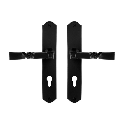 GPF6245.60 smeedijzer zwarte deurkruk Nokka op schild PC72, 238x41x4mm