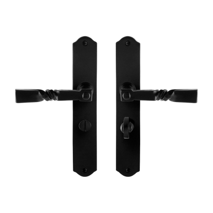 GPF6245.60 smeedijzer zwarte deurkruk Nokka op schild WC55/8, 238x41x4mm