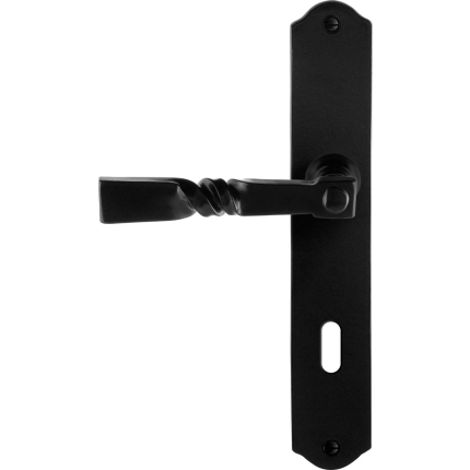 GPF6245.60L/R smeedijzer zwarte deurkruk Nokka op schild BB72 238x41x4mm, links-/rechtswijzend