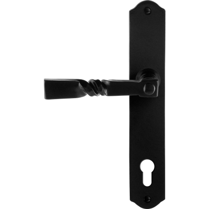 GPF6245.60L/R smeedijzer zwarte deurkruk Nokka op schild PC92 238x41x4mm, links-/rechtswijzend