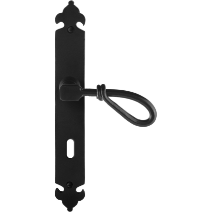 GPF6255.60R smeedijzer zwarte deurkruk Sula op langschild BB72 291x41x4mm, rechtswijzend