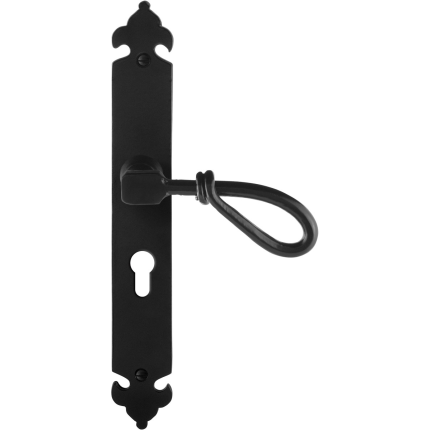 GPF6255.60R smeedijzer zwarte deurkruk Sula op langschild PC55 291x41x4mm, rechtswijzend