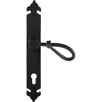 GPF6255.60R smeedijzer zwarte deurkruk Sula op langschild PC92 291x41x4mm, rechtswijzend