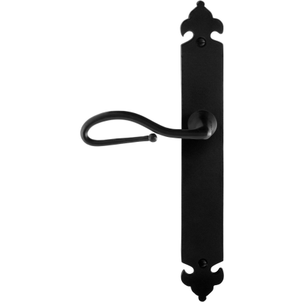 GPF6260.60L smeedijzer zwarte deurkruk Lumi op langschild 291x41x4mm, linkswijzend