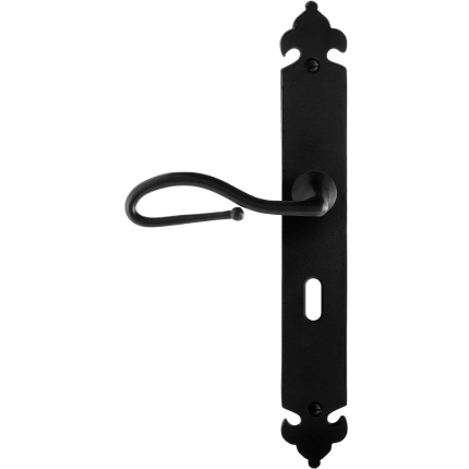 GPF6260.60L smeedijzer zwarte deurkruk Lumi op langschild BB72 291x41x4mm, linkswijzend