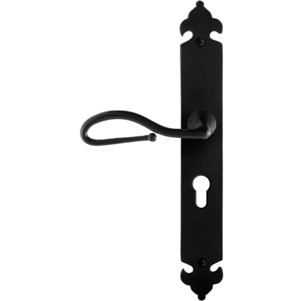 GPF6260.60L smeedijzer zwarte deurkruk Lumi op langschild PC55 291x41x4mm, linkswijzend