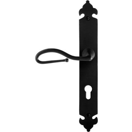 GPF6260.60L smeedijzer zwarte deurkruk Lumi op langschild PC72 291x41x4mm, linkswijzend
