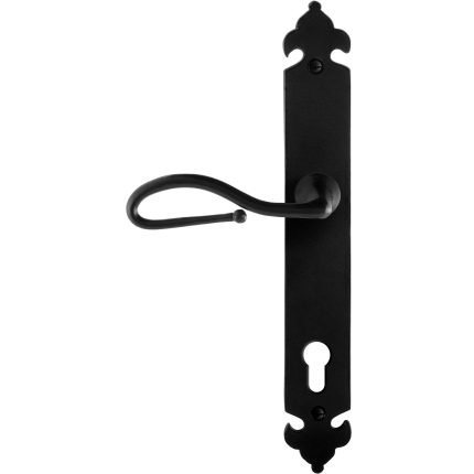 GPF6260.60L smeedijzer zwarte deurkruk Lumi op langschild PC92 291x41x4mm, linkswijzend