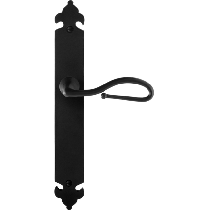 GPF6260.60R smeedijzer zwarte deurkruk Lumi op langschild 291x41x4mm, rechtswijzend