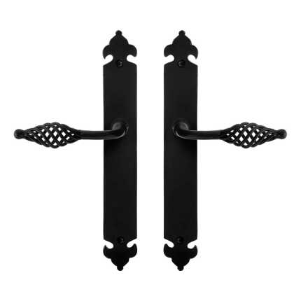 GPF6265.60 smeedijzer zwarte deurkruk Tane op langschild, 291x41x4mm