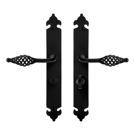 GPF6265.60 smeedijzer zwarte deurkruk Tane op langschild WC57/5, 291x41x4mm