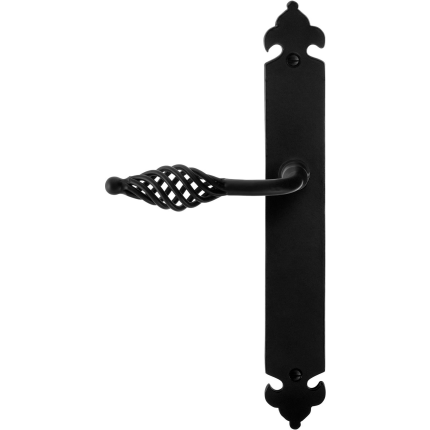 GPF6265.60L/R smeedijzer zwarte deurkruk Tane op langschild blind 291x41x4mm, links-/rechtswijzend