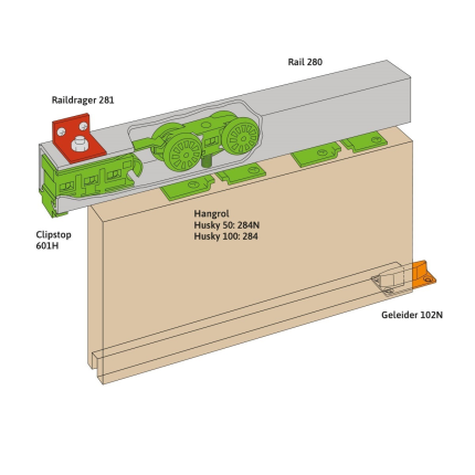 Husky H100 schuifdeursysteem-set met stalen rail 180 cm en single softclose 