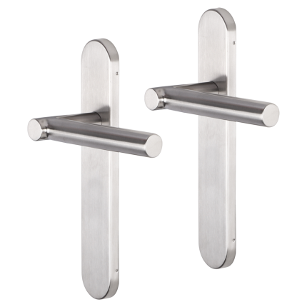 Impresso Alton deurkruk op schild afgerond 225x41x10mm RVS geborsteld