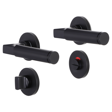 Impresso Aston deurkruk op rozet 53x9mm Zwart met toiletgarnituur
