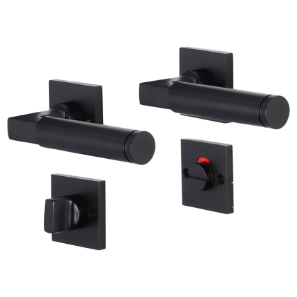 Impresso Aston deurkruk op rozet met schroeven 53x53x9mm Zwart met toiletgarnituur
