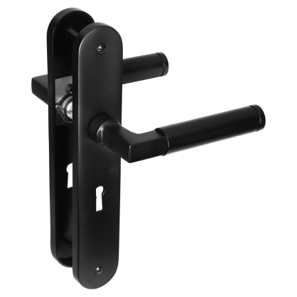 Impresso Aston deurkruk op schild met schroeven afgerond 225x41x10mm BB56 Zwart