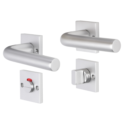 Impresso Bolton deurkruk op rozet met schroeven 53x53x9mm Aluminium met toiletgarnituur