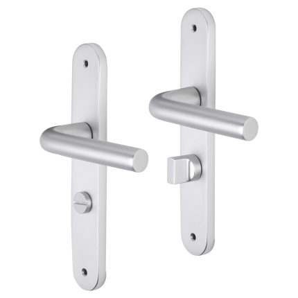 Impresso Bolton deurkruk op schild met schroeven afgerond 225x41x10mm WC63/8 Aluminium