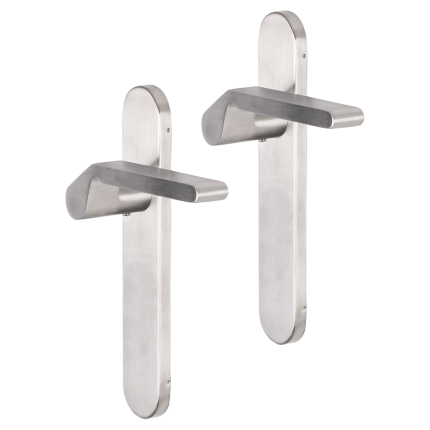 Impresso Boston deurkruk op schild afgerond 225x41x10mm RVS geborsteld