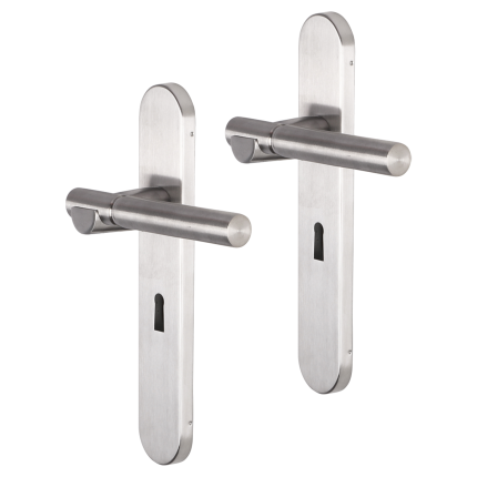 Impresso Bretton deurkruk op schild afgerond 225x41x10mm BB56 RVS geborsteld
