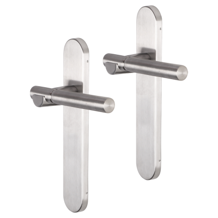 Impresso Bretton deurkruk op schild afgerond 225x41x10mm blind RVS geborsteld
