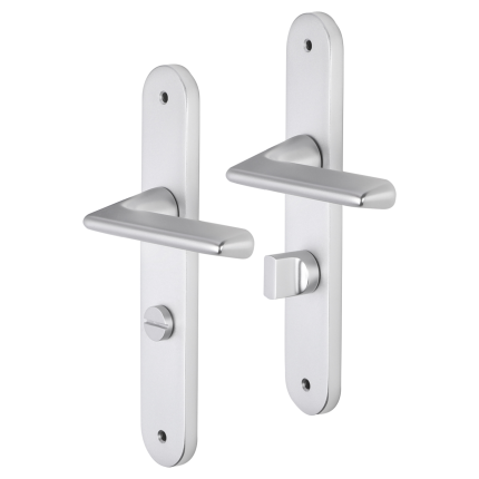 Impresso Bristol deurkruk op schild met schroeven afgerond 225x41x10mm WC63/8 Aluminium