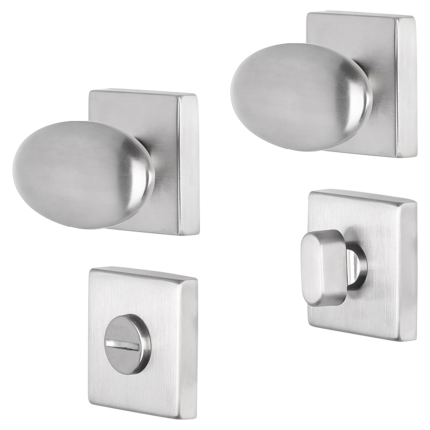 Impresso Derby deurkruk op rozet 53x53x9mm RVS geborsteld met toiletgarnituur