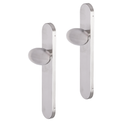 Impresso Derby deurkruk op schild afgerond 225x41x10mm blind RVS geborsteld