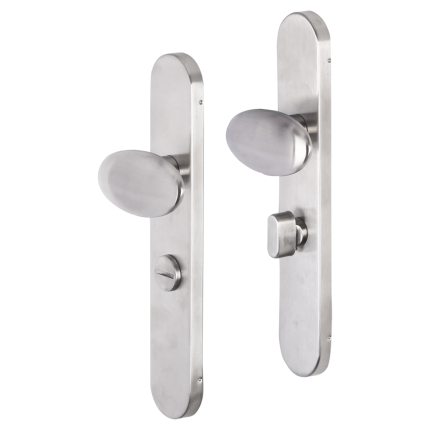 Impresso Derby deurkruk op schild afgerond 225x41x10mm WC63/8 RVS geborsteld