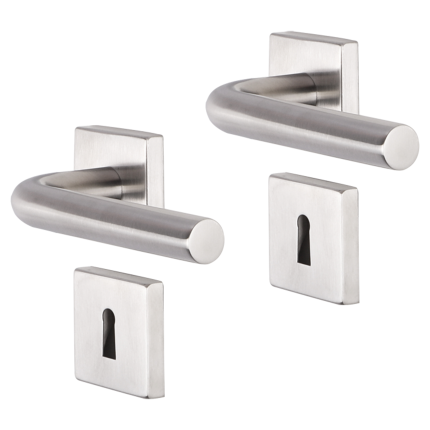 Impresso Dursley deurkruk op rozet 53x53x9mm RVS geborsteld met sleutelrozet