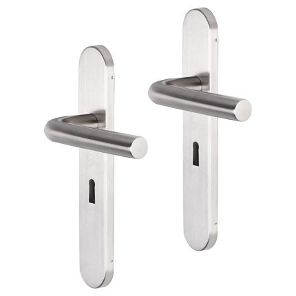 Impresso Dursley deurkruk op schild afgerond 225x41x10mm BB56 RVS geborsteld