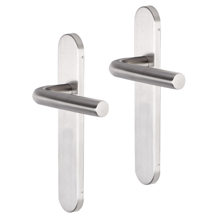 Impresso Dursley deurkruk op schild afgerond 225x41x10mm RVS geborsteld