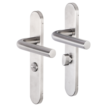 Impresso Dursley deurkruk op schild afgerond 225x41x10mm WC63/8 RVS geborsteld