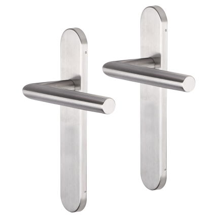 Impresso Harrow deurkruk op schild afgerond 225x41x10mm RVS geborsteld