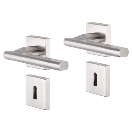 Impresso Kirby deurkruk op rozet 53x53x9mm RVS geborsteld met sleutelrozet