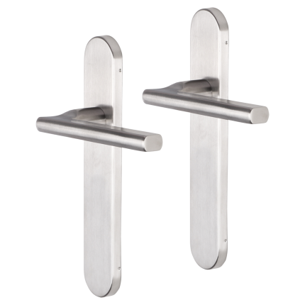 Impresso Kirby deurkruk op schild afgerond 225x41x10mm RVS geborsteld