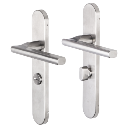 Impresso Kirby deurkruk op schild afgerond 225x41x10mm WC63/8 RVS geborsteld