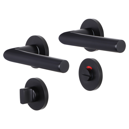 Impresso London deurkruk op rozet 53x9mm Zwart met toiletgarnituur