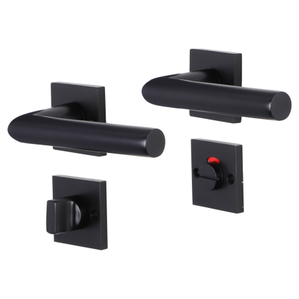 Impresso London deurkruk op rozet met schroeven 53x53x9mm Zwart met toiletgarnituur