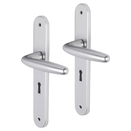 Impresso London deurkruk op schild met schroeven afgerond 225x41x10mm BB56 Aluminium