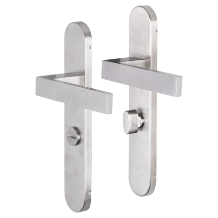 Impresso Luton deurkruk op schild afgerond 225x41x10mm WC63/8 RVS geborsteld