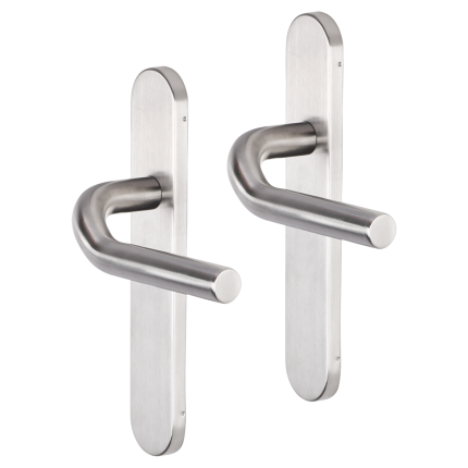 Impresso Newport deurkruk op schild afgerond 225x41x10mm RVS geborsteld