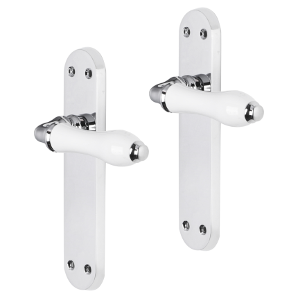 Impresso Perth deurkruk op schild met schroeven afgerond 225x41x10mm Chroom