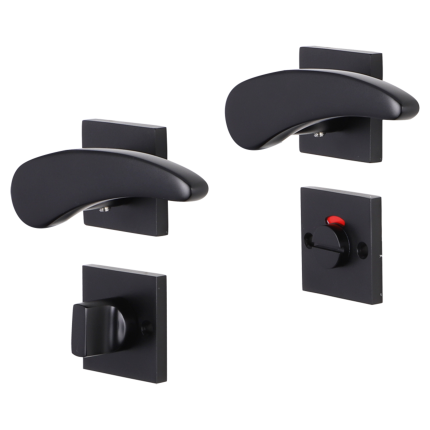 Impresso Phily deurkruk op rozet met schroeven 53x53x9mm Zwart met toiletgarnituur